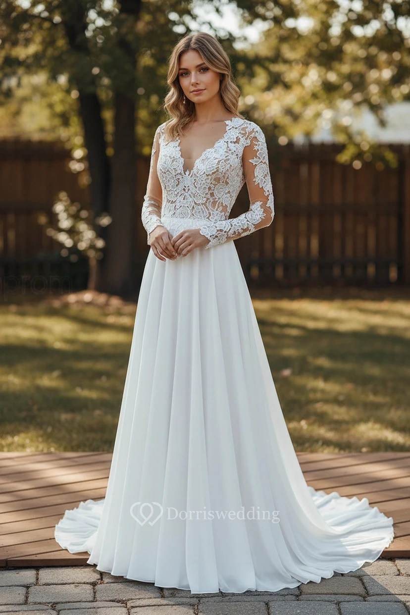 Timeless V-Neck Lace Bridal Gown