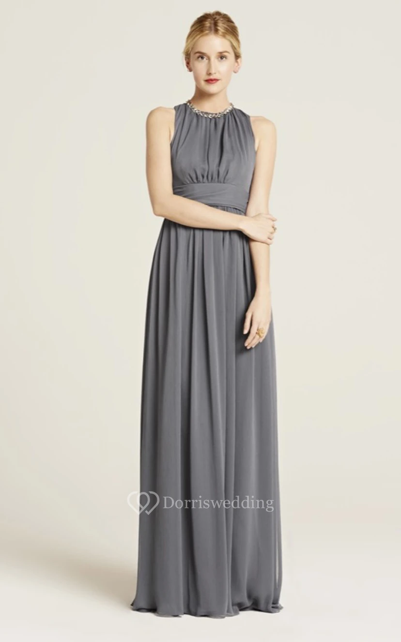 Impressive Long-Chiffon Sleeveless Jewel-Neck Dress view 8