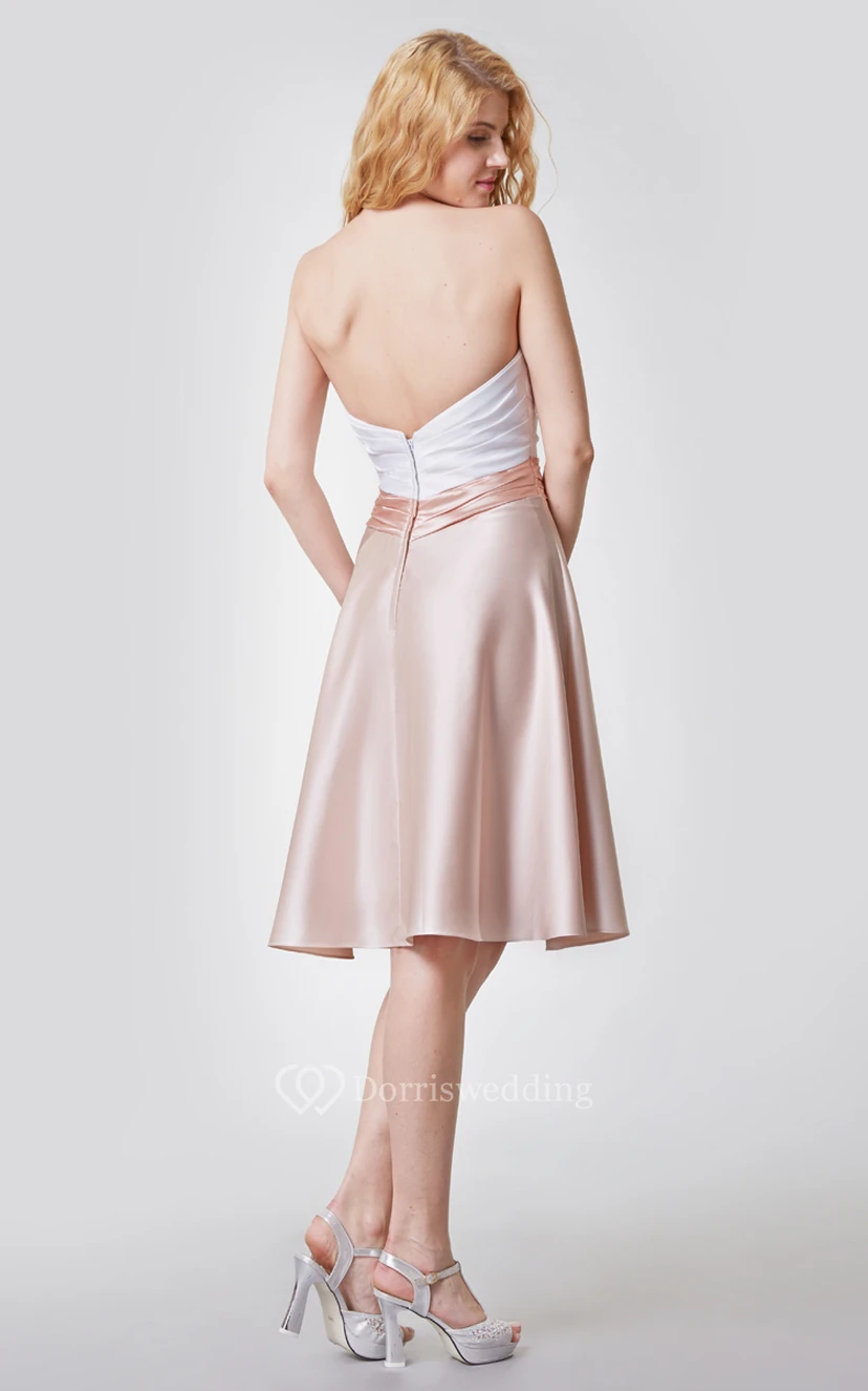Refined Strapless A-line Shirt Satin Dress With Ruching view 3