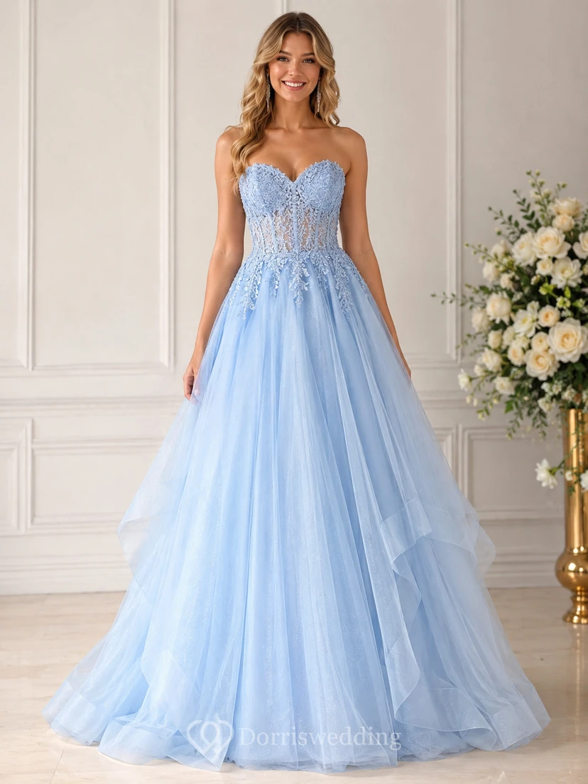 Princess Ball Gown Sweetheart Tulle Quinceanera Dress with Appliques
