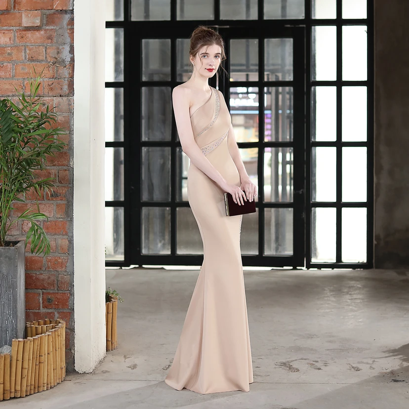 Toast Dress Bride Long One-Shoulder Thank-You Banquet Slim Fishtail Skirt Wedding Car Model Exhibition Dress view 29