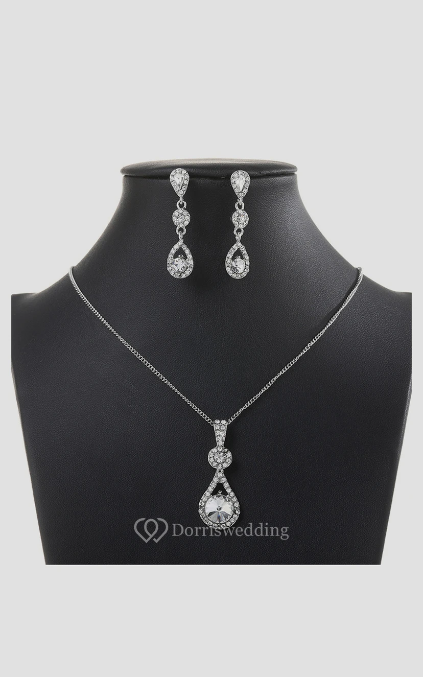 Elegant Water Drop Design Rhinestone Necklace and Earrings Jewelry Set