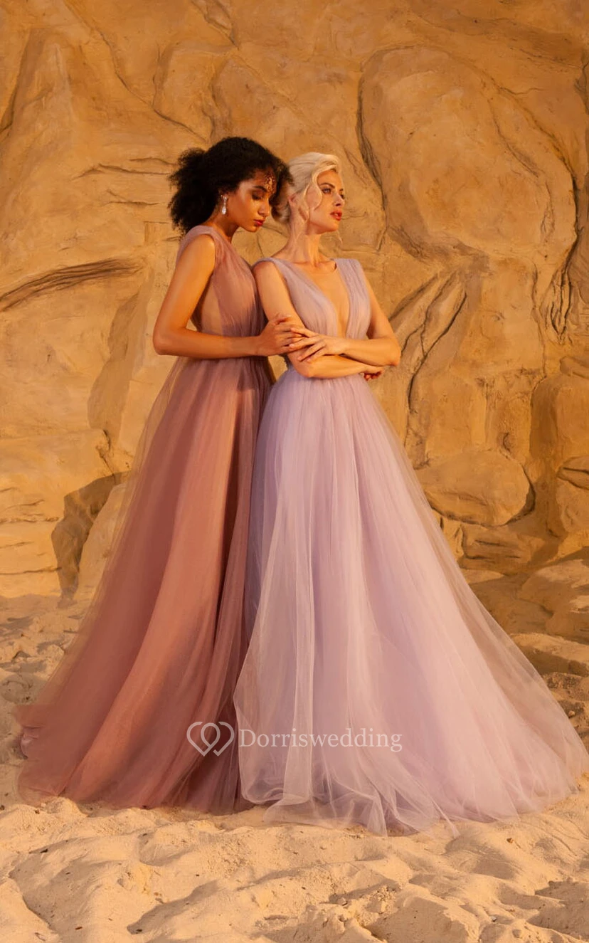 Chiffon-Abendkleid in Empire-Linie mit tiefem Ausschnitt, Falten, Schleife und tiefem V-Ausschnitt am Rücken view 4