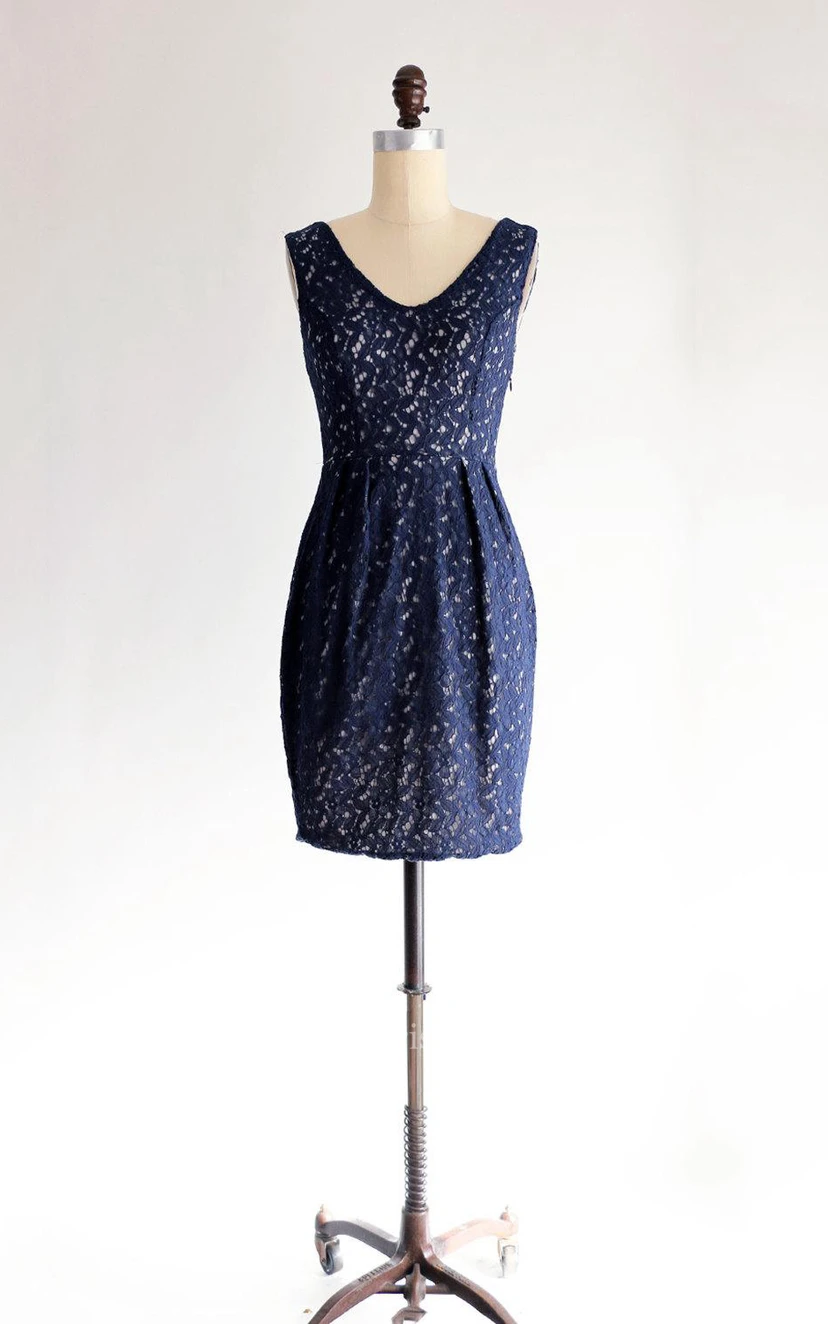 Sheath Square V-neck Lace Dress view 5