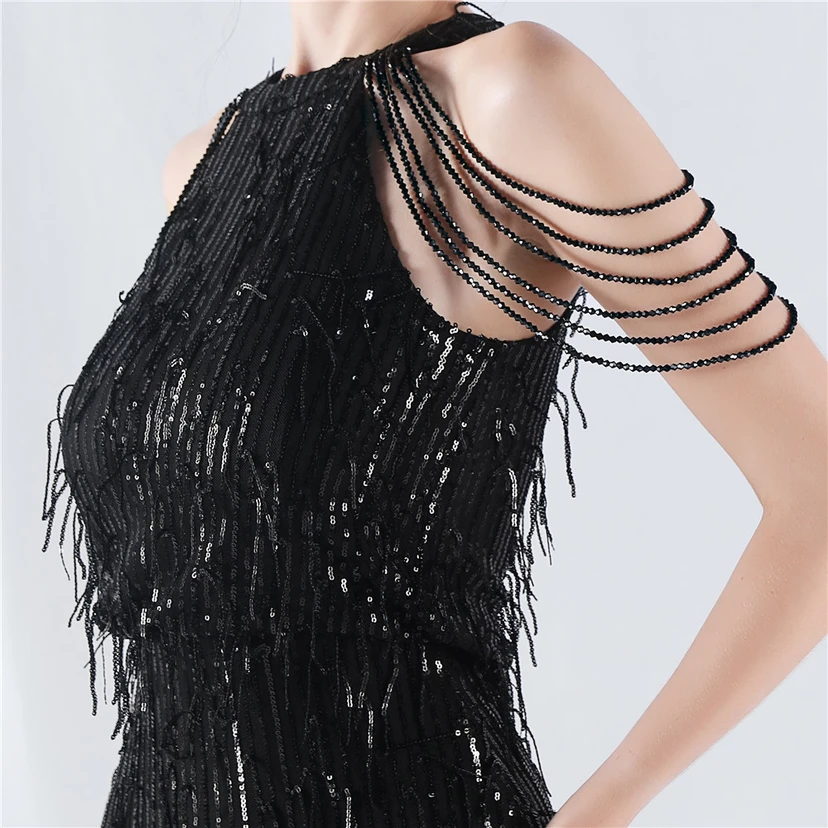 Tassel Sequined Halter Neck Beaded Sexy Hip-Wrapped Nightclub Short Dress view 27