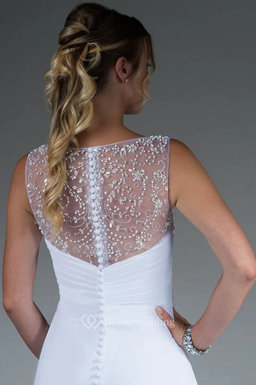 V Neck Pearl Straps A-Line Bridal Gown With Illusion Back view 2
