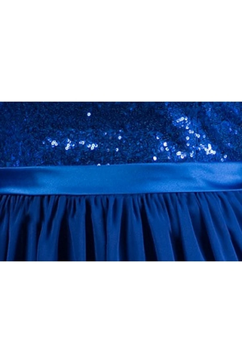 Langes Chiffonkleid mit Pailletten, eckigem Ausschnitt, 3-4 Ärmeln und Satinschärpe – ideal für die Mutter der Braut. view 2