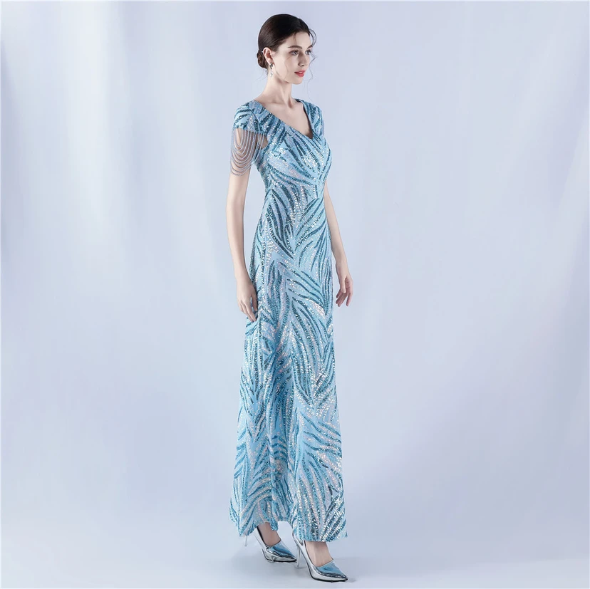 A-Line Big Swing Dress Skirt Encrypted Sequined Craft Beaded Evening Dress view 77