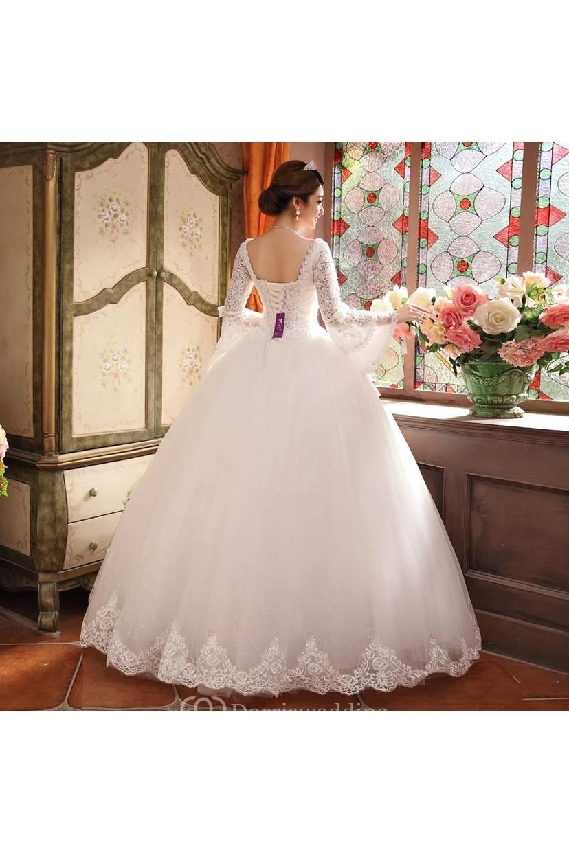 Glamorous Long Sleeve Sequins Lace Wedding Dresses Ball Gown Tulle view 6