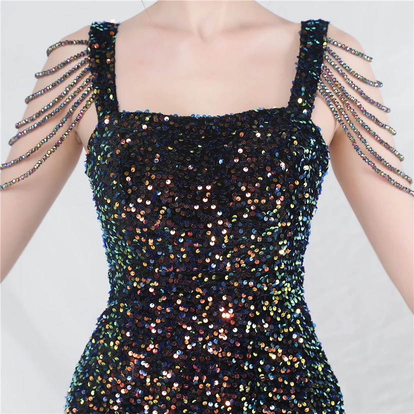 Craft Sequined Velvet Bottom Imitation Handmade Fantasy Sequin Evening Dress Daily Mini Dress view 29