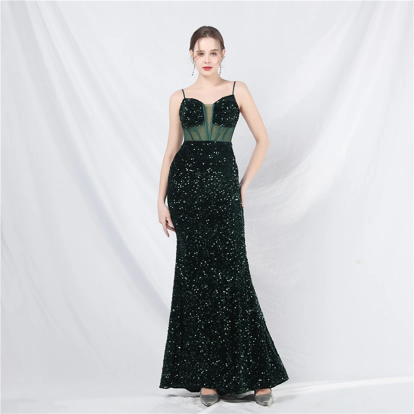 Palace Style Heavy Fishbone Waist Mesh Sequined High-End Evening Dress view 2