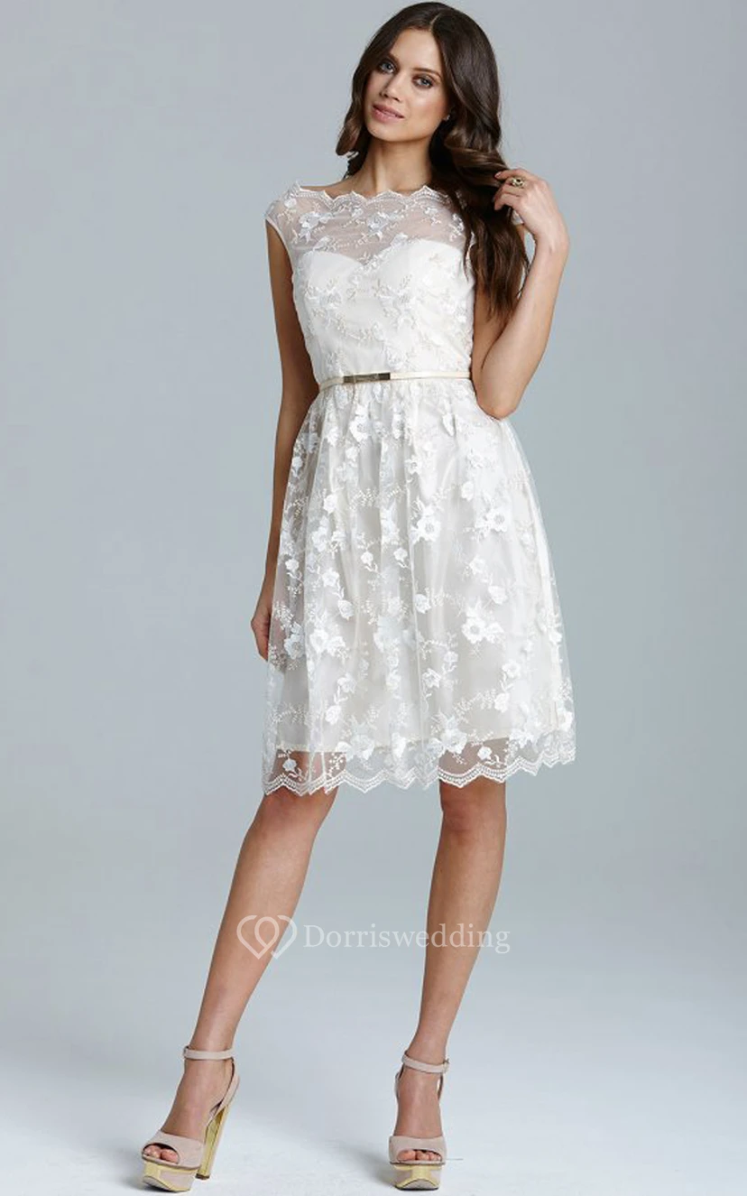 Short Lace Chic All-Over Dress With Belt view 2