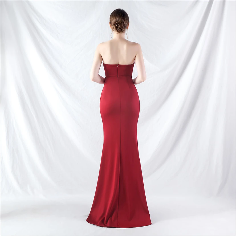 Vestido de noche de satén de alta gama con cola vertical pequeña y chaleco de espina de pescado de estilo palacio, de gran resistencia y cintura ajustada. view 24