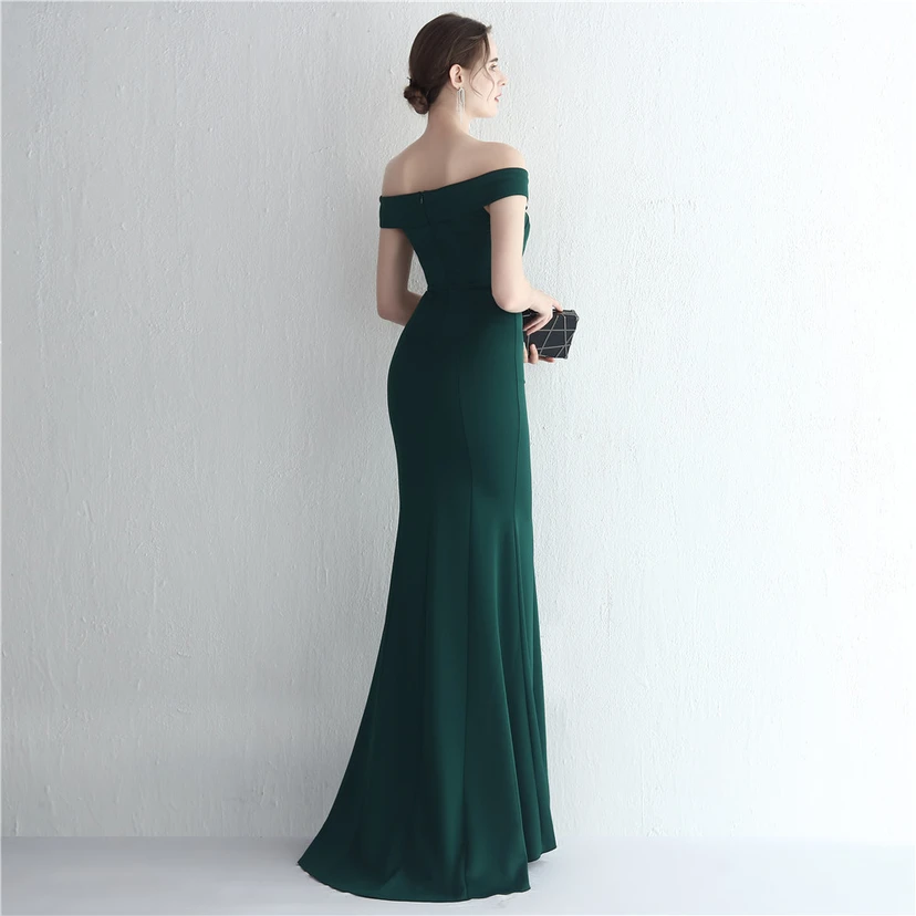 Vestido largo de satén ajustado de un solo hombro para cenas de celebridades, con falda de cola de pez ajustada, vestido de exhibición para modelos de autos de boda view 3