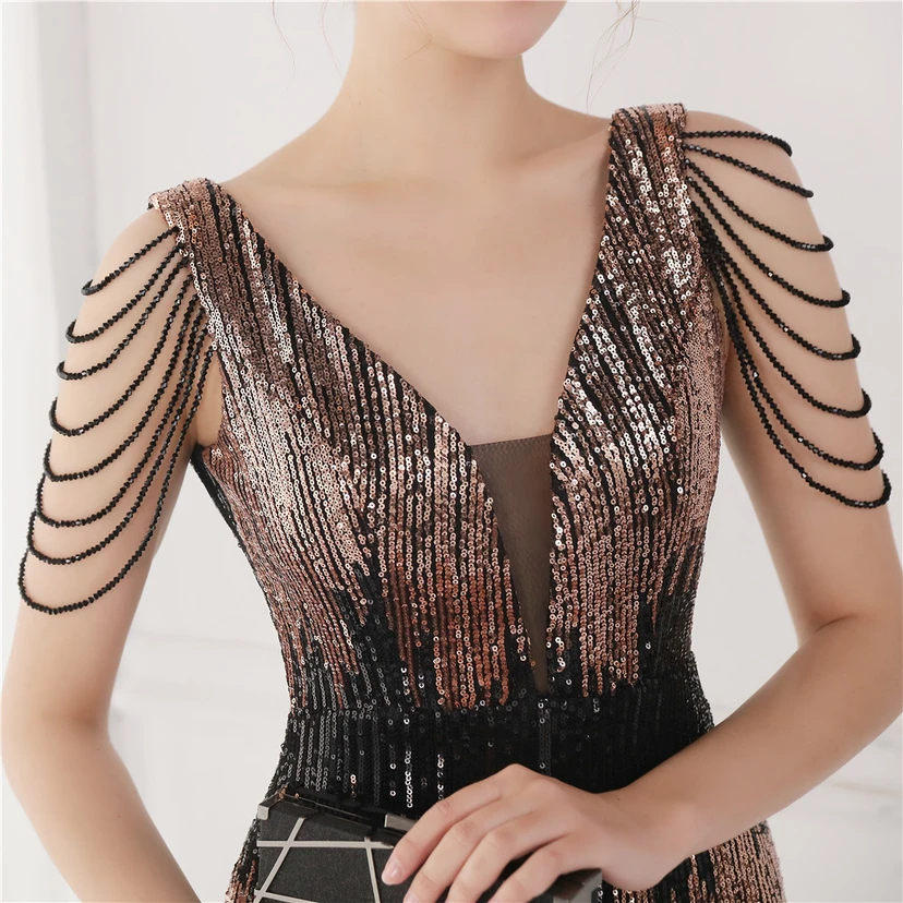 Vestido largo de lentejuelas con cola de pez, ideal para eventos, banquetes, eventos de celebridades y eventos de moda. Vestido de noche con etiqueta para modelos de automóviles. view 18