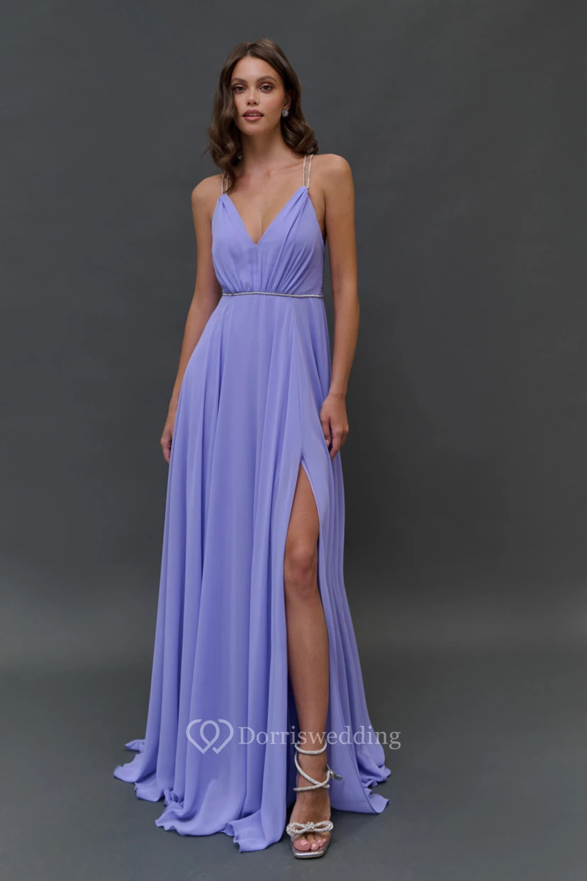 Casual Spaghetti V-neck Chiffon Front Split Dress video preview