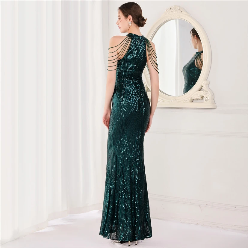 Robe de soirée élégante à col halter et sequins, allure de reine, style banquet, longue robe de soirée sirène à sequins, style star, glamour et décontracté. view 42