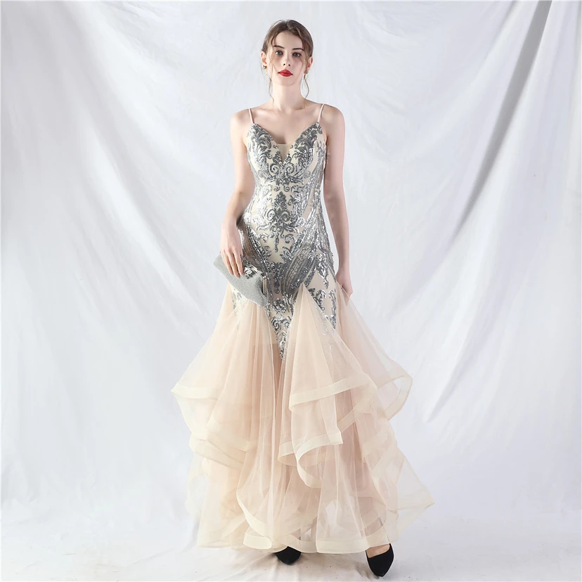 Vestido de actuación para celebración de baile caliente con cuentas de flores y posicionamiento de red rígida. view 59