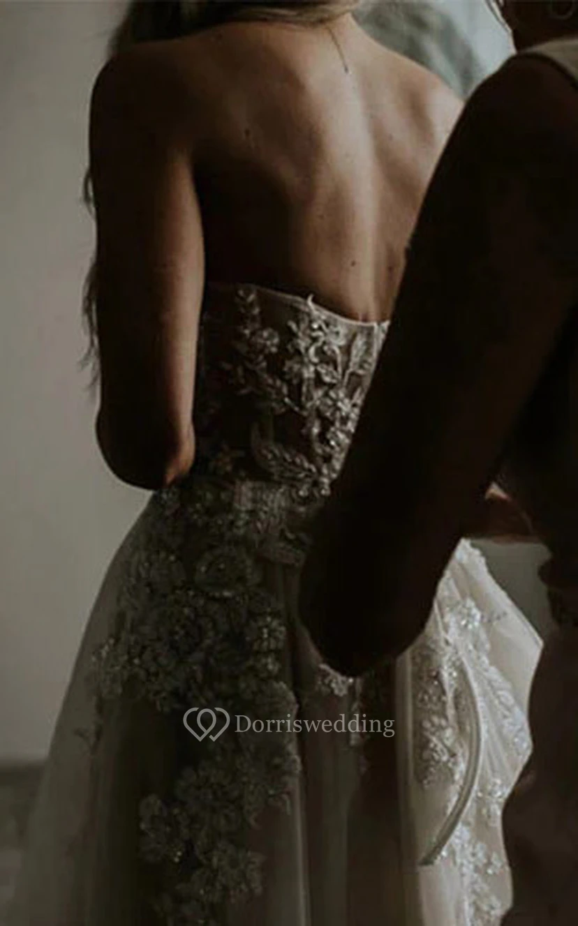 Strapless Lace Applique Sheath Simple Elegant Wedding Dress view 4