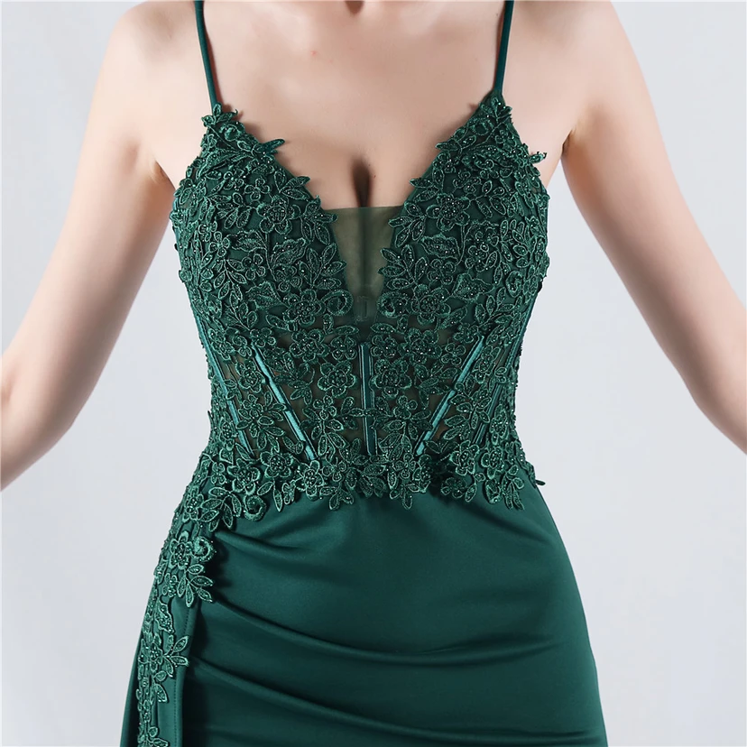 Heavy Hot Diamonds And Flower-Set Waisted Fishbone Satin Evening Dress Annual Meeting Wedding view 62