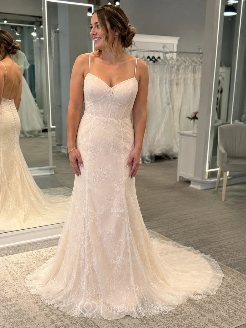 Lace Sexy Spaghetti Straps A-line Wedding Dress With Boning And Open Back view 5