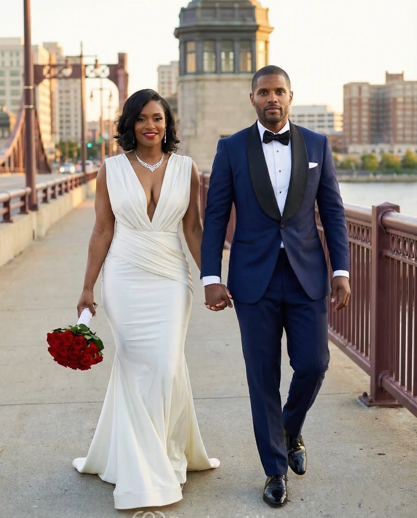 Vestido de novia de talla grande estilo trompeta con pliegues view 3