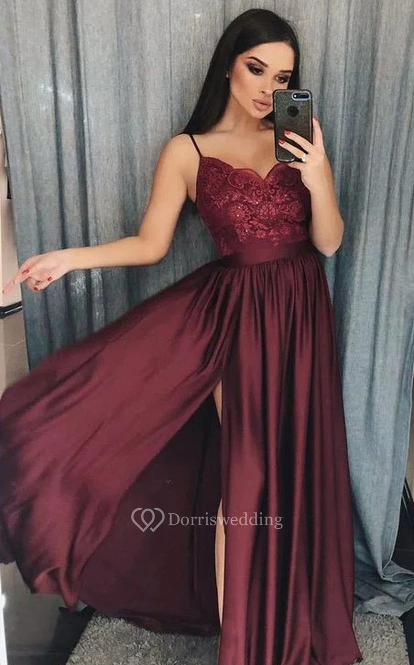 Sexy Spaghetti-Top mit Schlitz vorne, Empire-Applikationen, Partykleid view 3