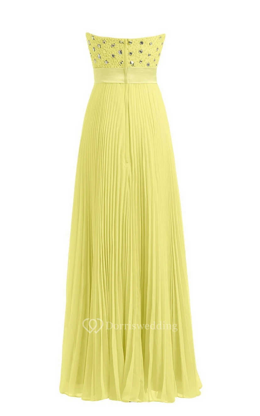 Strapless Empire Long Pleated Dress With Rhinestones view 15