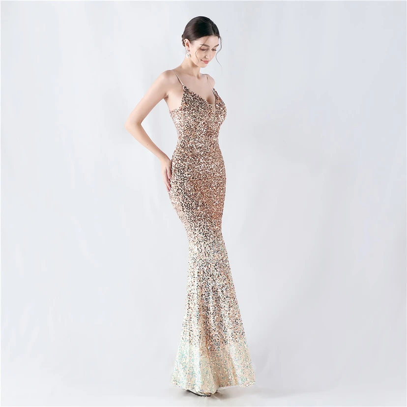 Samtiger, farbverlaufender, perlenbesetzter, sexy Strumpfhalter-Abendkleid view 23