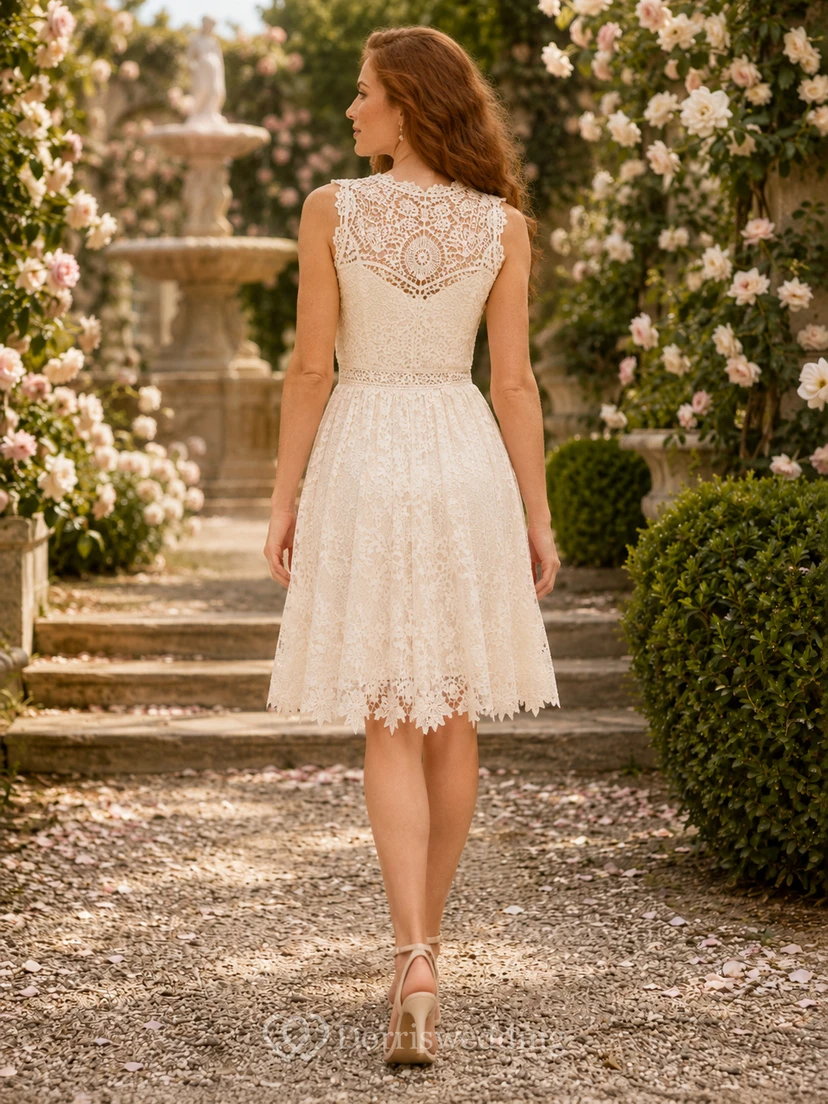 Civil Garden High Neck Sleeveless Crochet Lace Wedding Dress view 2