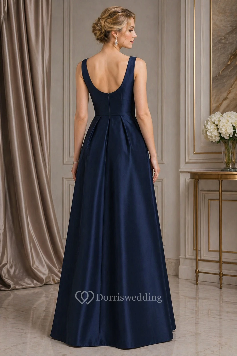 Notch Neck Satin Long Dress with Pleats view 2