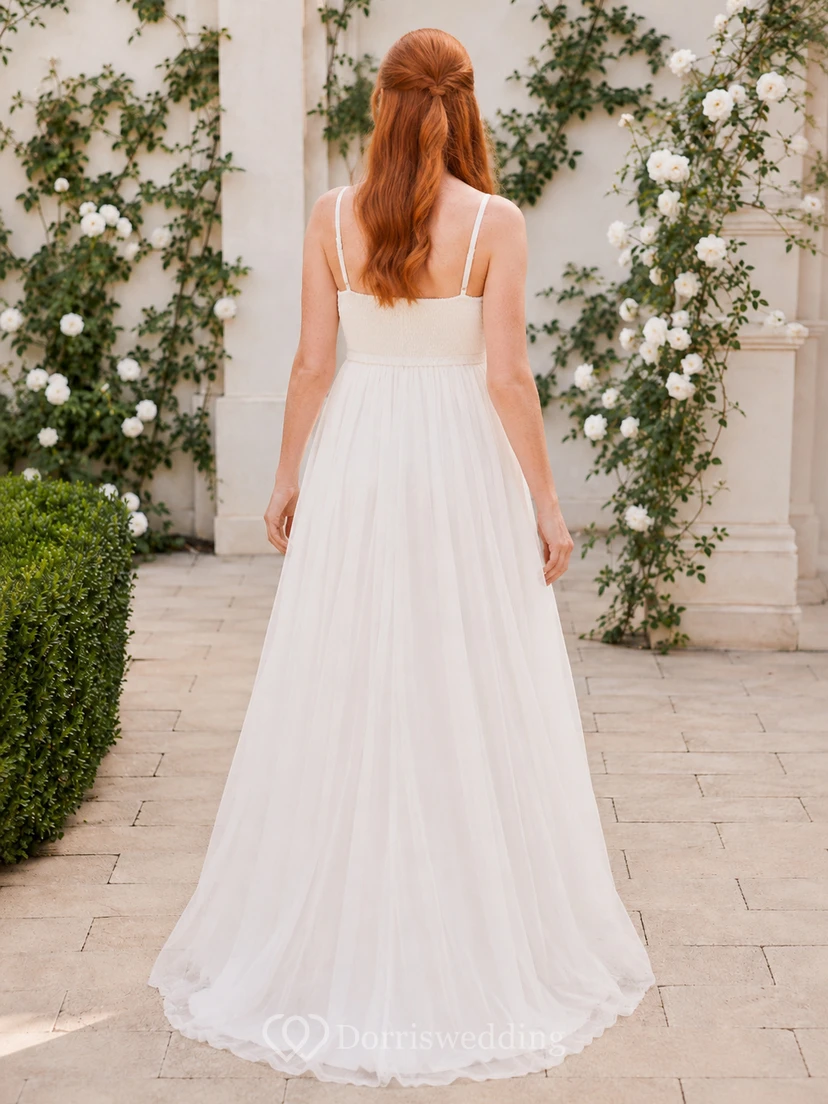 Maternity Wedding Dress Square Neck Spaghetti Strap Simple Garden Bridal Gown view 2