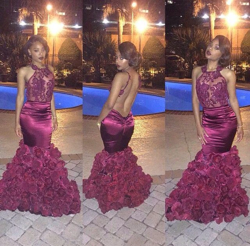 Gorgeous Halter Taffeta Evening Dress Mermaid Flowers on Sale view 2