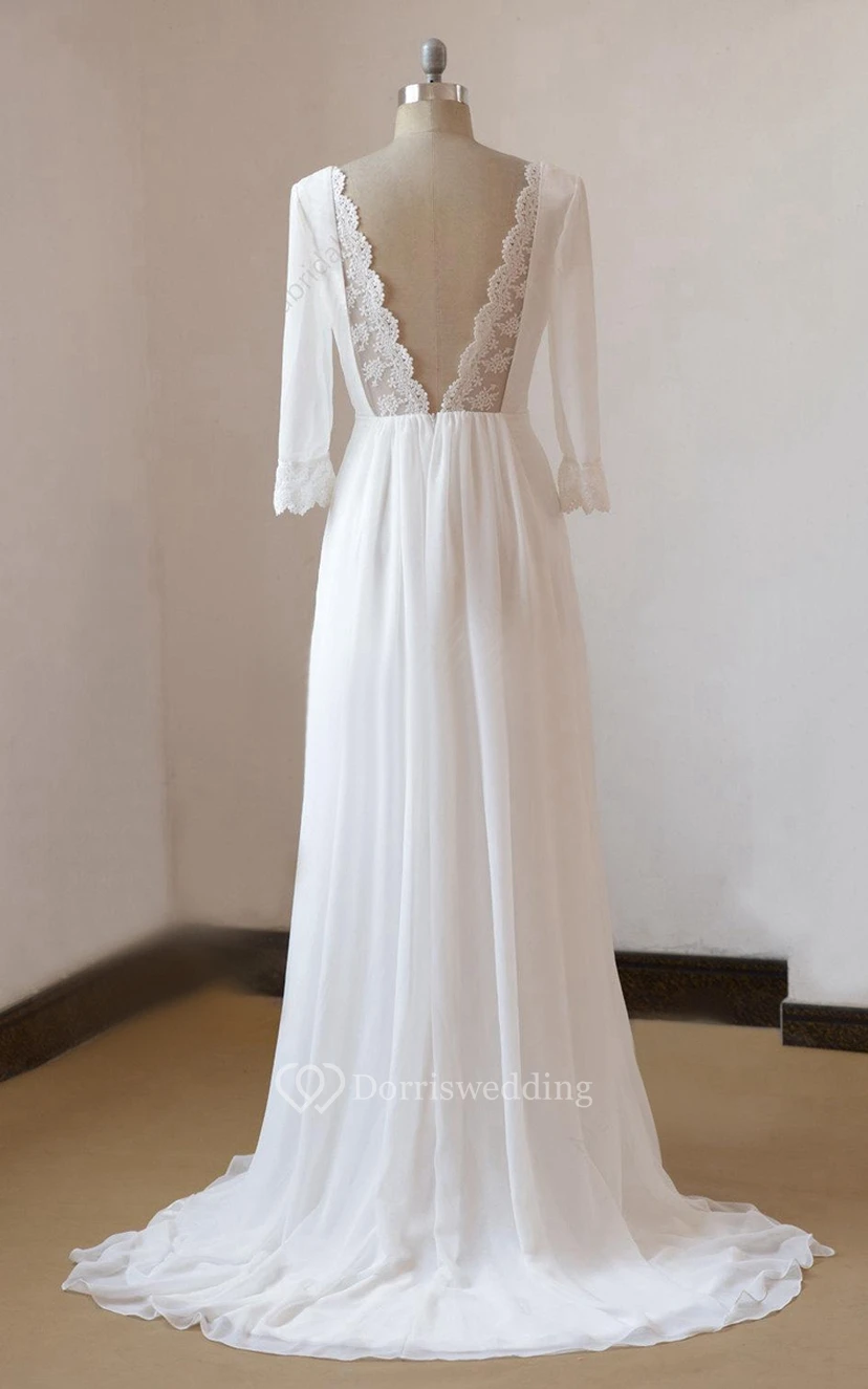 A-Line Chiffon Lace Satin Weddig Dress view 3