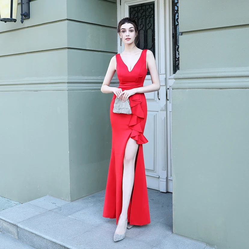 Toast Dress Bride Long Sleeveless Red Thank You Banquet Slim Fishtail Skirt Wedding Car Model Exhibition Dress view 64