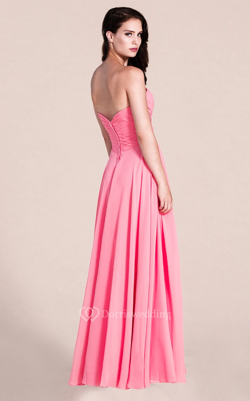 Vestido largo de gasa sin tirantes con escote corazón, estilo sencillo, para damas de honor. view 2