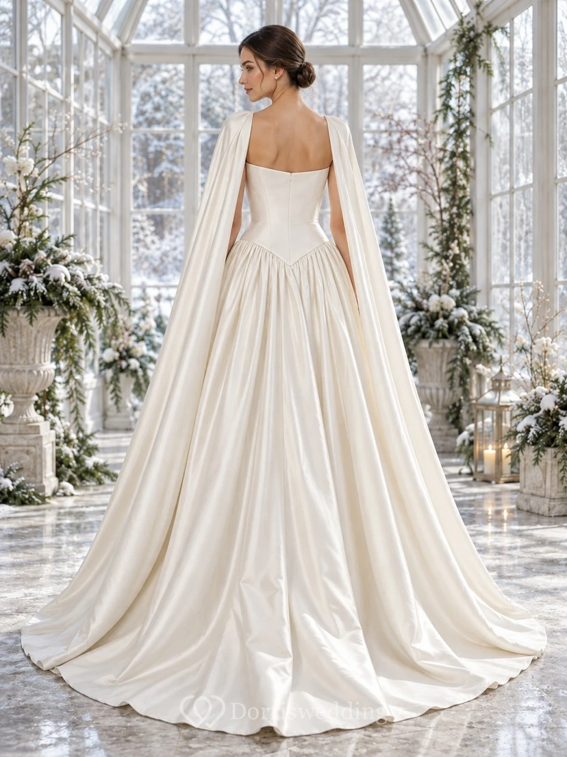 Vestido de novia sencillo de corte A con cuello cuadrado, punta puntiaguda y capa de satén. view 2