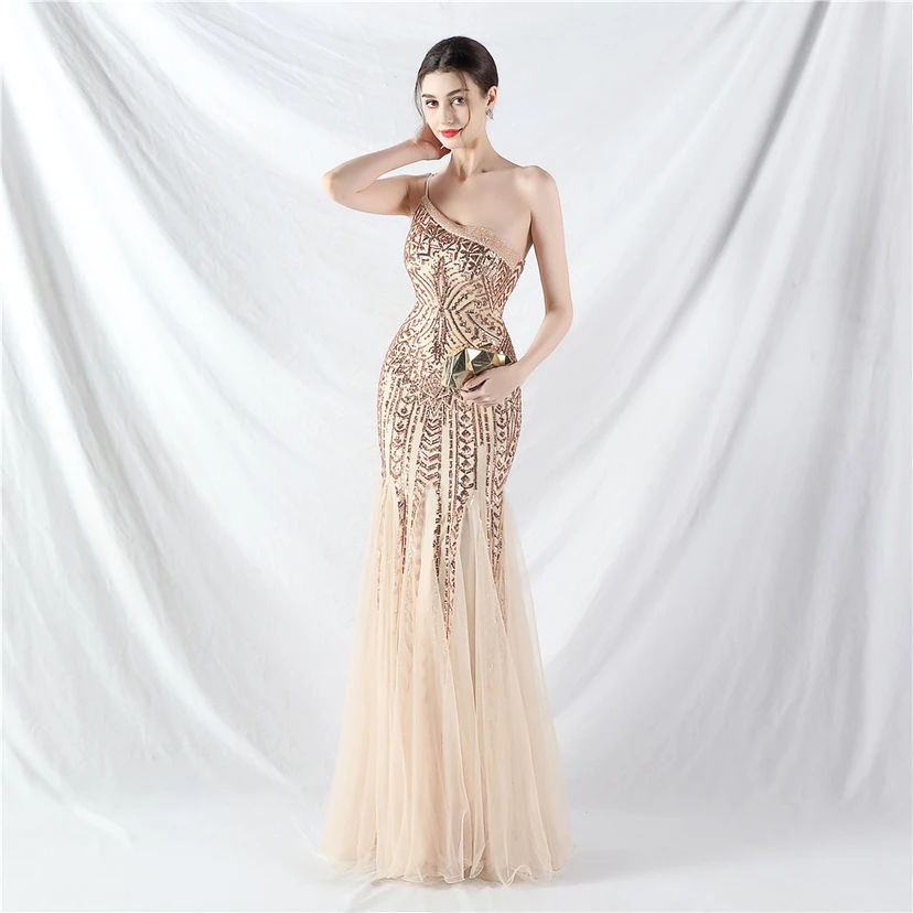 Crafted Beaded Positioning Flower Beads Splicing Mesh Gauze High-End Evening Dress view 35