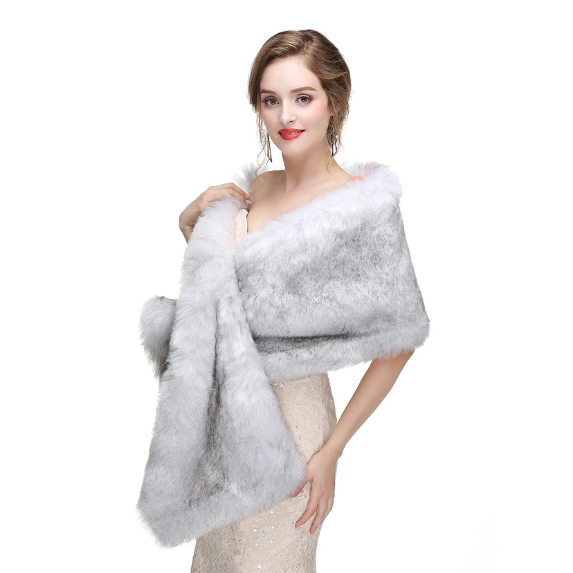 Bridal Winter Warm Wool Cape Fur Wedding Dress Fox Fur Waistcoat view 12