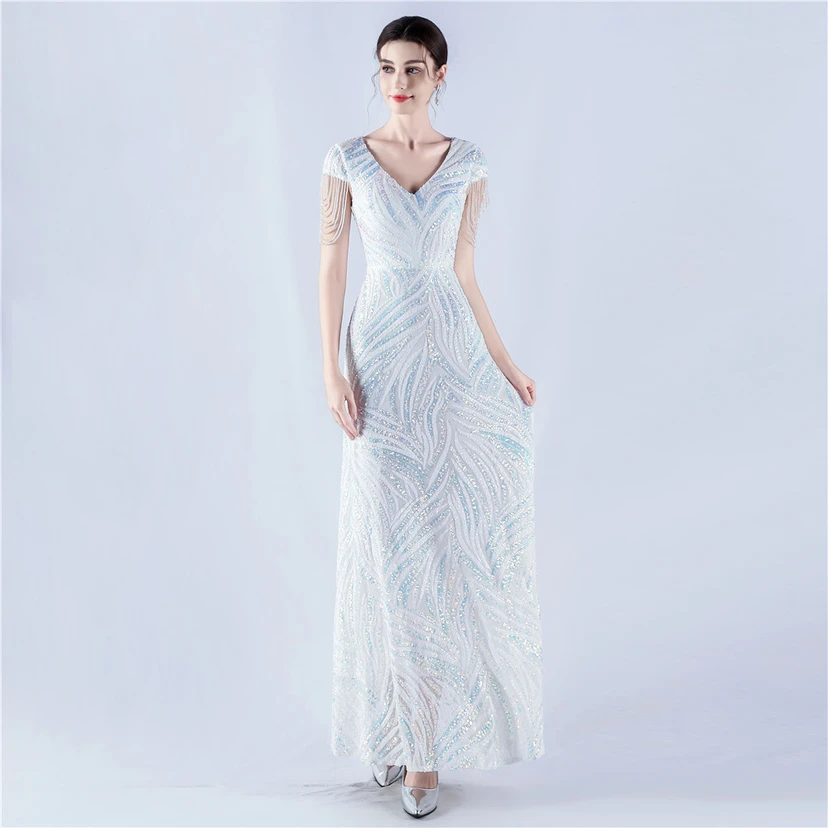 A-Line Big Swing Dress Skirt Encrypted Sequined Craft Beaded Evening Dress view 84