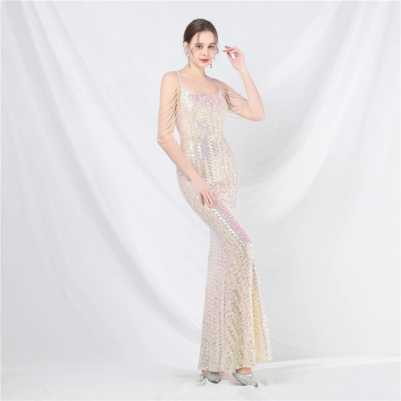 Robe de soirée longue à sequins et perles fantaisie view 21
