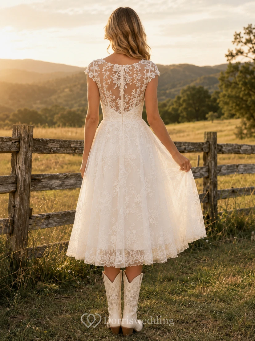 Robe de mariée de maternité à épaules dénudées, corsage en dentelle, robe de mariée Vineyard avec traîne. view 2