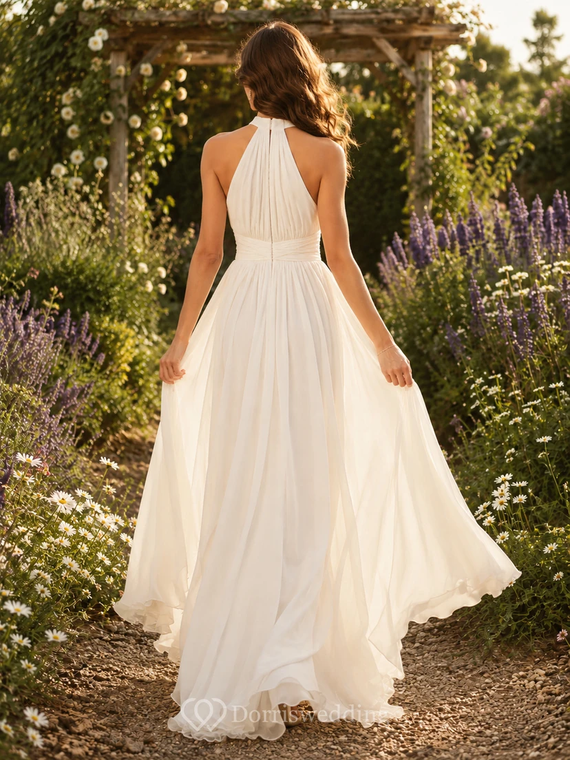 Boho-Hochzeitskleid aus fließendem Chiffon mit Neckholder-Ausschnitt view 2