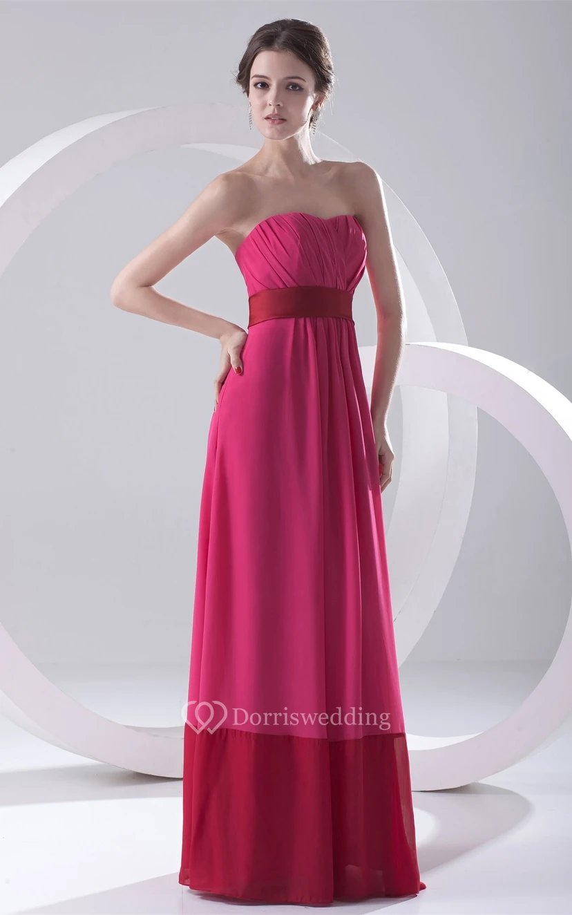 Strapless Long Chiffon Ruching and Dress With Pleats view 5