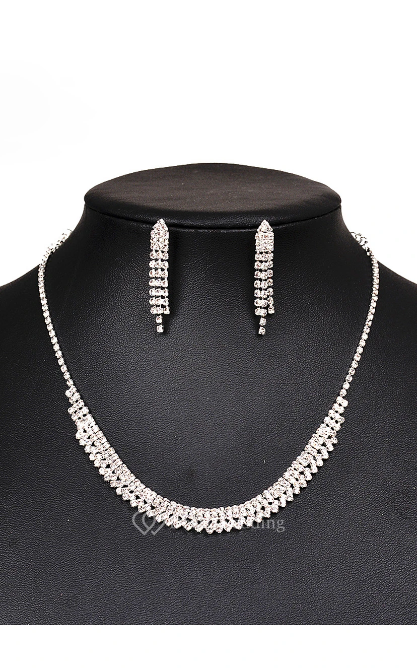 Classic Bridal and Cocktail Party Rhinestone Necklace and Earrings Jewelry Set view 2