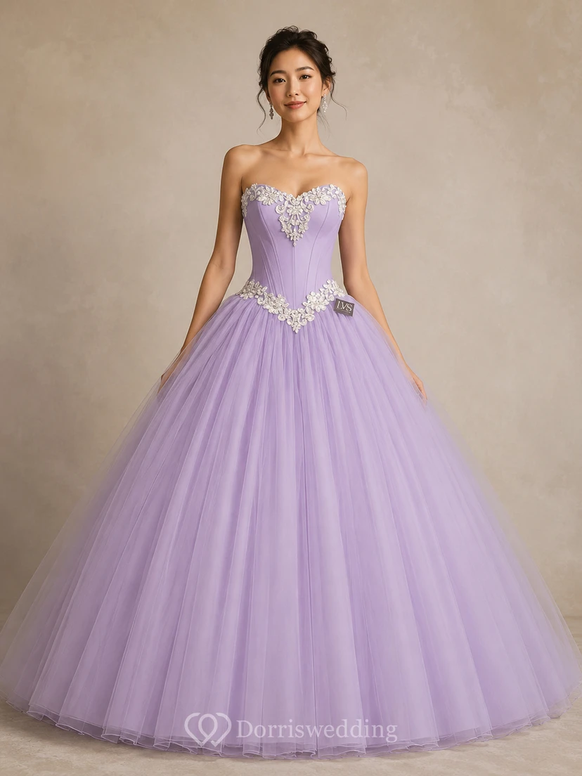 Ball Gown Floor-Length Straps Appliques Zipper Corset Back Straps Tulle Lace Dress view 6