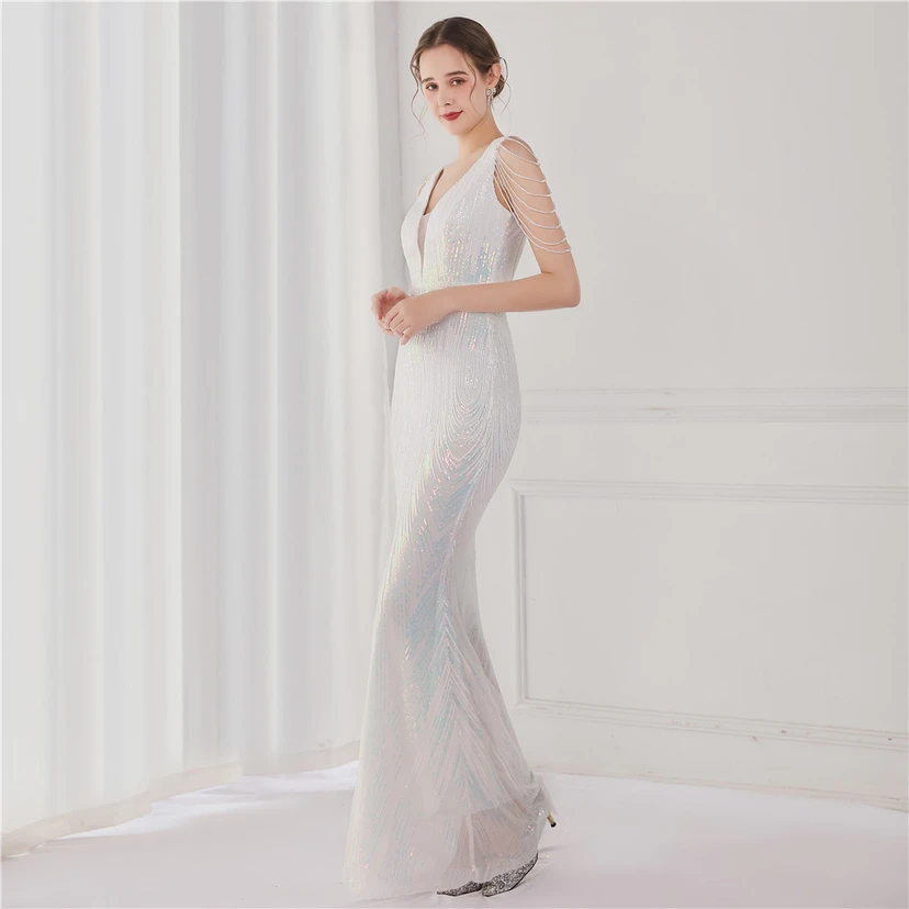 Vestido largo de lentejuelas con cola de pez, ideal para eventos, banquetes, eventos de celebridades y eventos de moda. Vestido de noche con etiqueta para modelos de automóviles. view 20