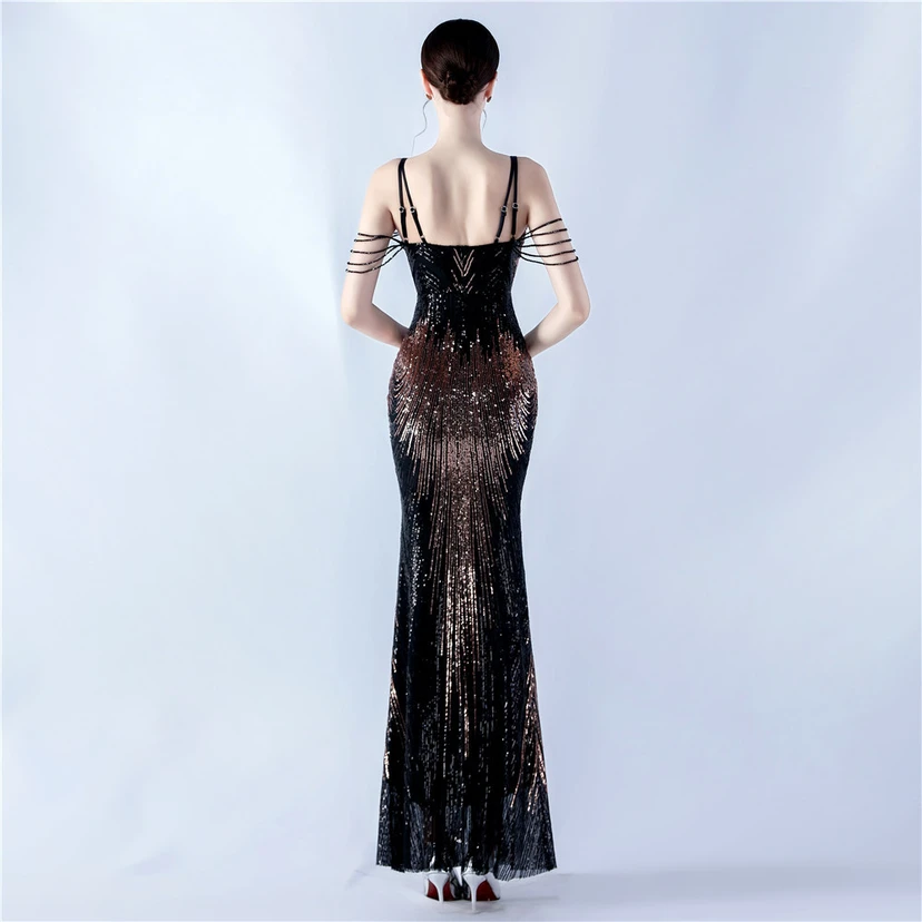 Positionierung von Blumenperlen, besticktes Abendkleid, Bankett, Feier, Aufführung, Gastgeber view 2