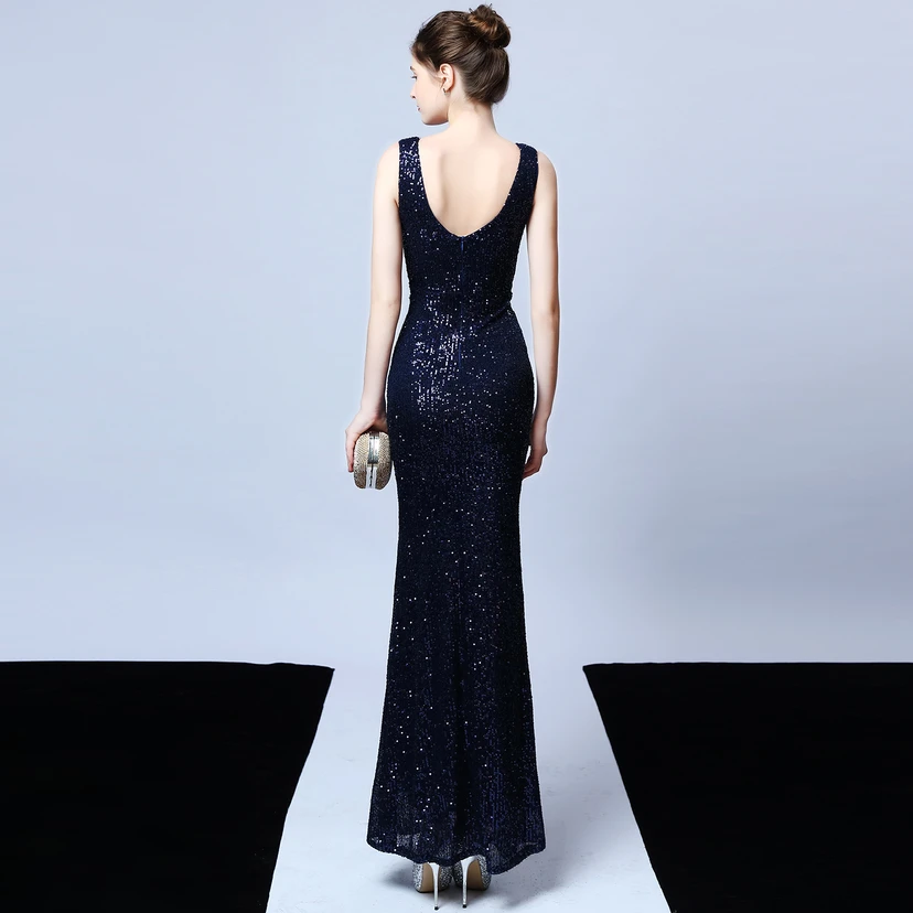 Robe de soirée élégante et longue sans manches à sequins Aura Queen, style banquet, coupe sirène. view 39
