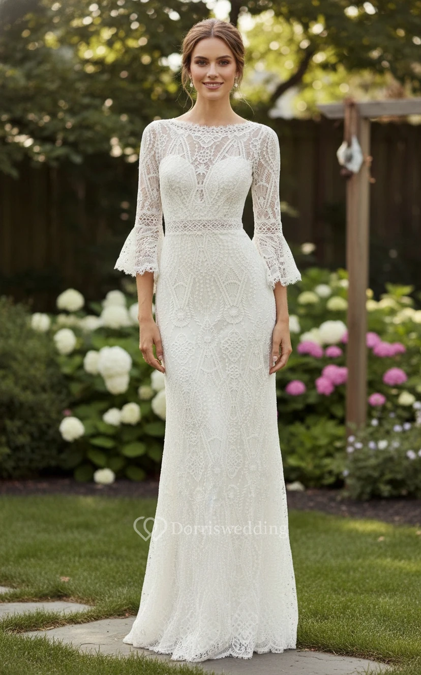 Retro Puff Sleeve Boho Bridal Gown view 3